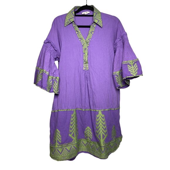 Nema Resort Wear Kally Embroidered Dress Kaftan Pink Green Large? Boho Beach - Picture 1 of 8